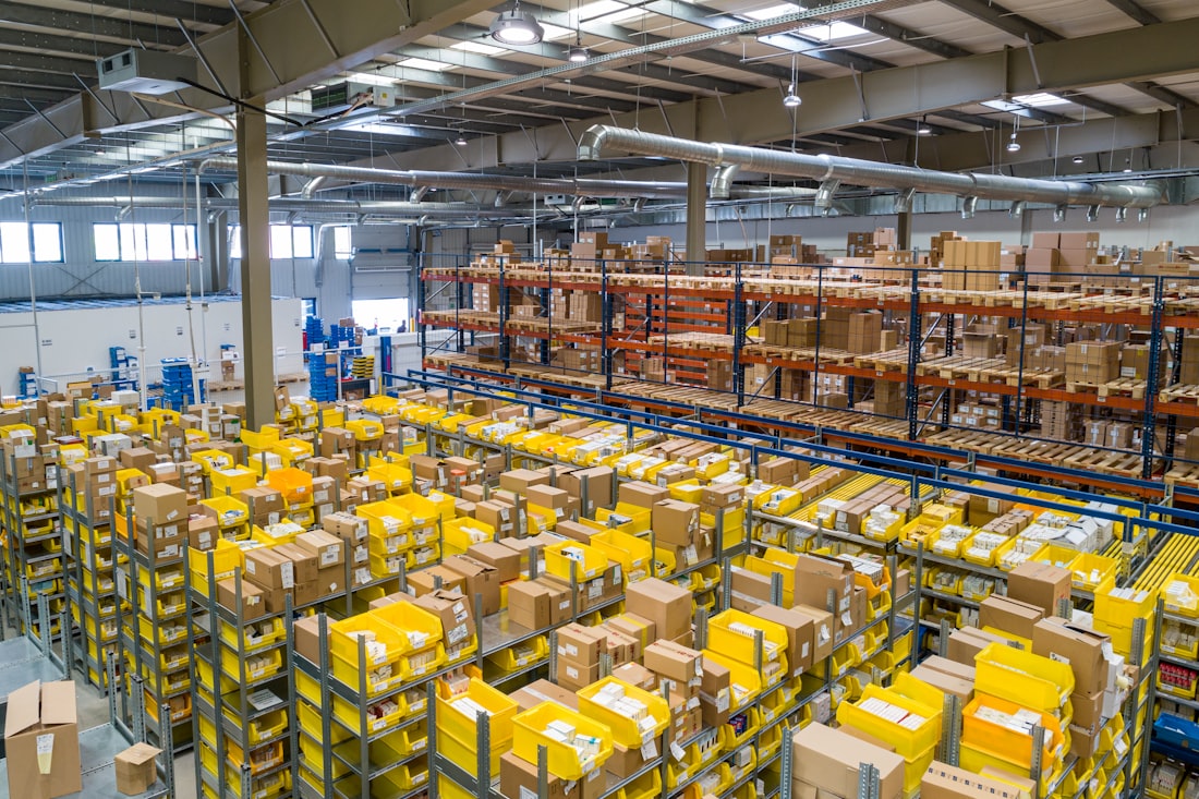 Palletized freight staged in a warehouse